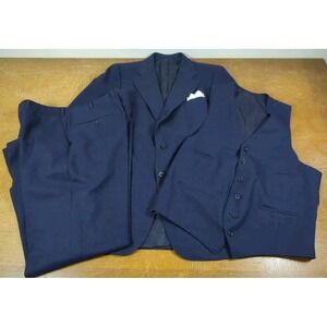 VINTAGE Samuelsohn 3 Piece Suit - Mens 40R x 34 Waist -  Navy Blue 100% Wool
